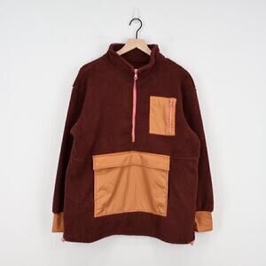 Aerie OFFLINE Sherpa Nylon Quarter Zip Pullover Small Maroon/Pink Size M NWT